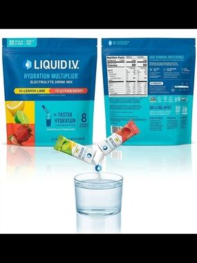 Liquid I.V. Hydration Multiplier Lemon Lime Strawberry 30 Pk Expiration Jan 28